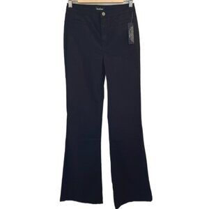 Bebe Clean Sateen Flare High Rise Stretch Black Pants Bebe Logo Size 28 NWT